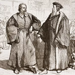 Calvin and Servetus before the Council of Geneva, illustration from