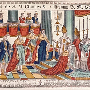 Coronation of Charles X (1757-1836) at Reims, 29th May 1825 (colour litho)