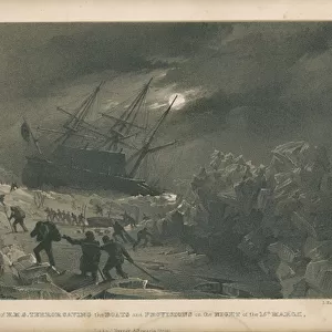 The crew of H. M. S. Terror saving the boats and provisions on the night of the 15th March 1937 (litho)