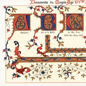 Decorative initial ABCD from the Bible of King Jean II, 14th cen, 1897 (Chromolithograph)