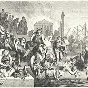 Departure of a Vandal fleet laden with booty from a sacked city (engraving)