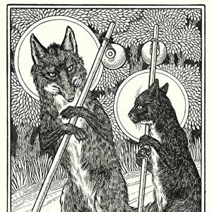Fables of La Fontaine: The cat and the fox (litho)