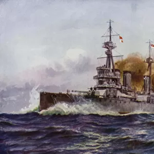 A famous battle cruiser- HMS Invincible (colour litho)
