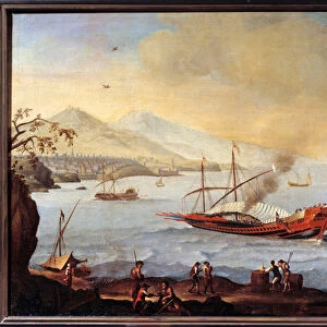 A galere in the harbor of Marseille Painting of the Ecole de Pierre Puget (1620-1694)