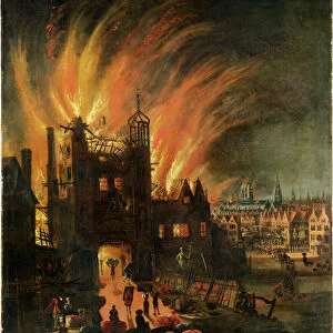 The Great Fire of London (September 1666) with Ludgate and Old St Pauls, c. 1670