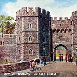 Henry VIII Gateway at Windsor Castle, Berkshire (colour litho)