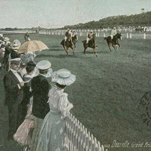 Horse racing at Deauville. Postcard sent in 1913
