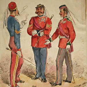 Infantry, Cavalry and Marines Discussion, 1869 (pen & ink with w / c on paper)