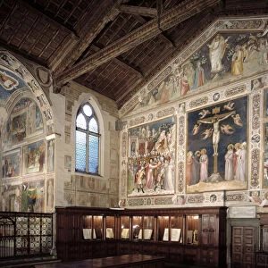 Interior view of sacristy with frescoes depicting the passion of Jesus, 14th century