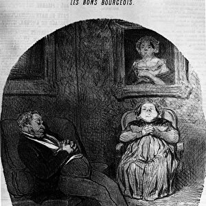 Les Bons Bourgeois: couple sleeping - by Daumier, in "Charivari"