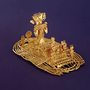 A Muisca votive figurine (Tunjo) depicting the Ceremony of El Dorado (copper & gold alloy