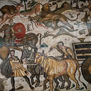 Roman art: detail of the mosaic "The great hunting part"