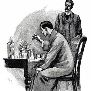 Sherlock Holmes working with chemical apparatus