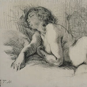 Study of a reclining female nude (charcoal on paper)