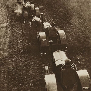 Tractors on a Russian wheat farm (b / w photo)