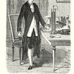 Volta construit en decembre 1799 l electro-moteur ou pile electrique (engraving)