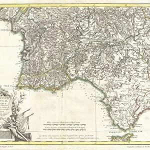 1775, Zannoni Map of Southern Portugal, the Algarve, and Seville, topography, cartography