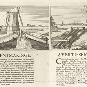 Announcement of a new type of water mill, ca. 1691, print maker: Caspar Luyken, 1691