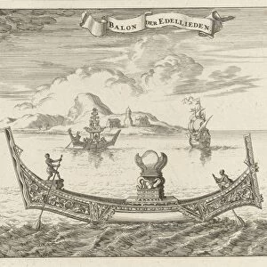 Boat of noblemen in Siam Thailand, Jan Luyken, Aart Dircksz Oossaan, 1687