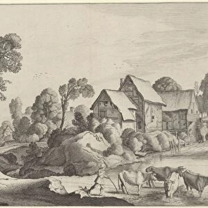 Shepherd with cows at a watermill, Jan van de Velde (II), Claes Jansz. Visscher (II)