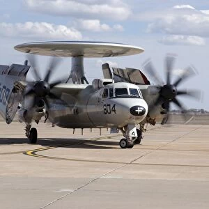 An E-2C Hawkeye on the runway at Cannon Air Force Base