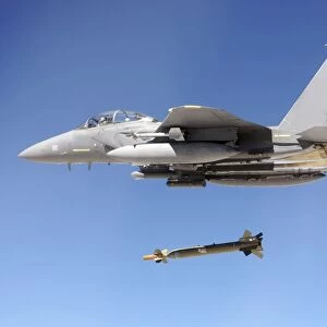 An F-15E Strike Eagle drops a GBU-28 bomb during a Combat Hammer mission