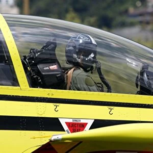 Pilot in the cockpit of a Pilatus PC-9 of the Swiss Air Force