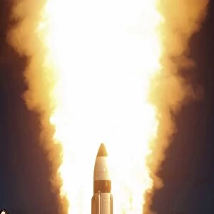 A Standard Missile Three is launched from the vertical launch system aboard USS Lake Erie