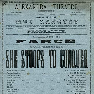 Alexander Theatre, Sheffield: playbill for Mrs Langtry in She Stoops to Conquer, 1976