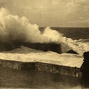 Biarritz - Effet de vague a la digue du Rocher de la Vierge, c1930. Creator: Unknown