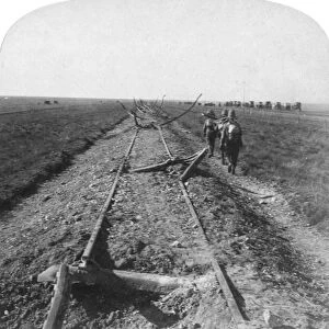 Royal Engineers repairing a railway destroyed by the Boers, Kroonstad, South Africa, 1900. Artist: Underwood & Underwood