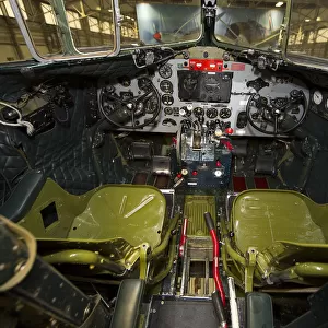 Cockpit shot of the BBMFs Douglas Dakota ZA947 in the hanger at RAF Coningsby