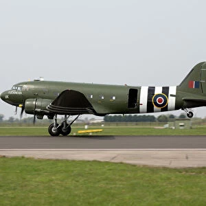 Dakota ZA947 returns to the runway at RAF Coningsby following her display as part of the BBMF