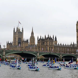 Flotilla of Boats Passing Westminster During Diamond Jubilee River Thames Pageant