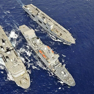 HMS Albion, RFA Fort Rosalie and HMS Ocean Conduct a Replenishment at Sea During
