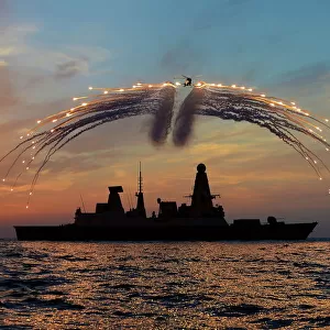 HMS Dragons Lynx Helicopter Firing Flares
