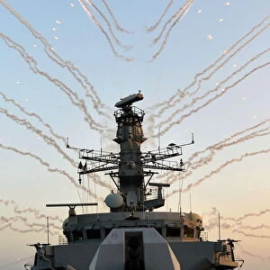 Lynx Helicopter Firing Flares Over HMS Monmouth