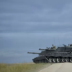 Pictured are two Challenger 2s on the Salisbury Plain Training Area