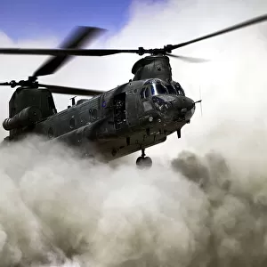 RAF Chinook Creates Dust Cloud Landing in Afghanistan