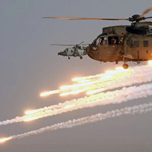 Royal Navy Sea King Mk 4 Helicopter Firing Decoy Flares in Afghanistan