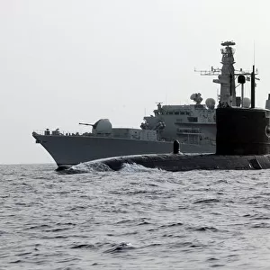 Royal Navy Submarine HMS Turbulent with Type 23 Frigate HMS St Albans