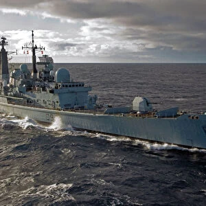 Type 42 destroyer HMS Edinburgh on her way from Fitzroy to Stanley in the Falkland