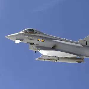 A Typhoon F2 multi-role fighter from 11 Squadron, RAF Coningsby in flight