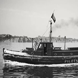 Pilot boat on River Tyne in 1930 s, Vigilant North Shields and Tynemouth in background; Tyne and Wear, England