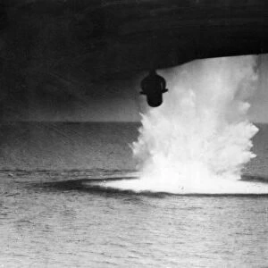Bombs from a Whitley aircraft destroy a U-boat in the Bay of Biscay