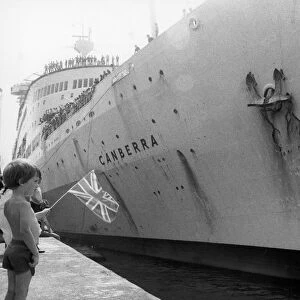 The cruise liner "Canberra"returning to Southampton from her mission as a
