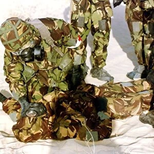 Gulf War January 1991 British army soldiers seen here wearing chemical warfare