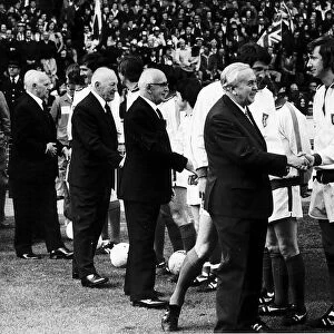 Harold Wilson British Prime Minister meeting members of the Welsh football team before