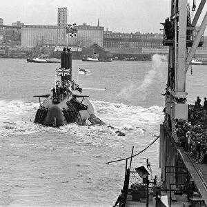 Launch of the new £30 million Churchill class nuclear submarine HMS Conqueror at
