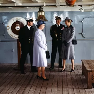 Queen Elizabeth II greets Prince Andrew on return from Falklands 1982 with Prince Philip